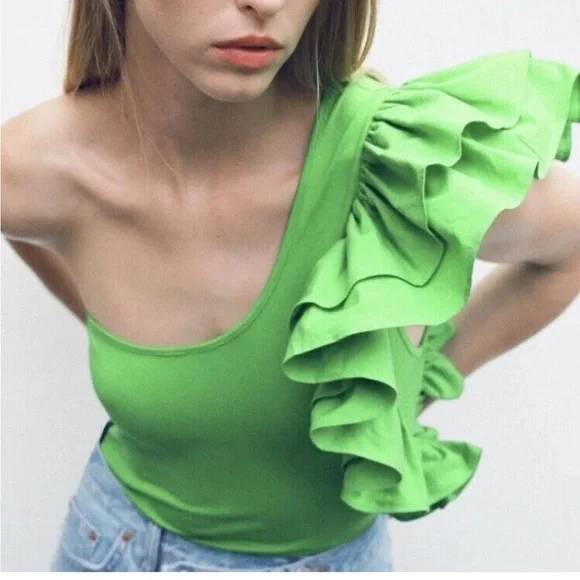 Zara One Shoulder Ruffle Bodysuit - Picture 6 of 6